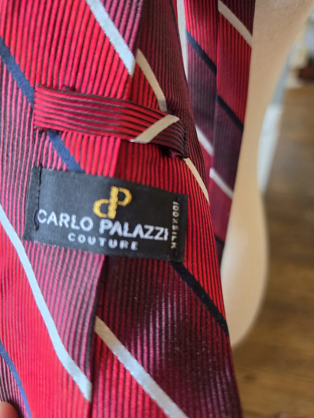 Saks Fifth Avenue By Carlo Palazzi Red Striped Tie with Navy & White Diagonals